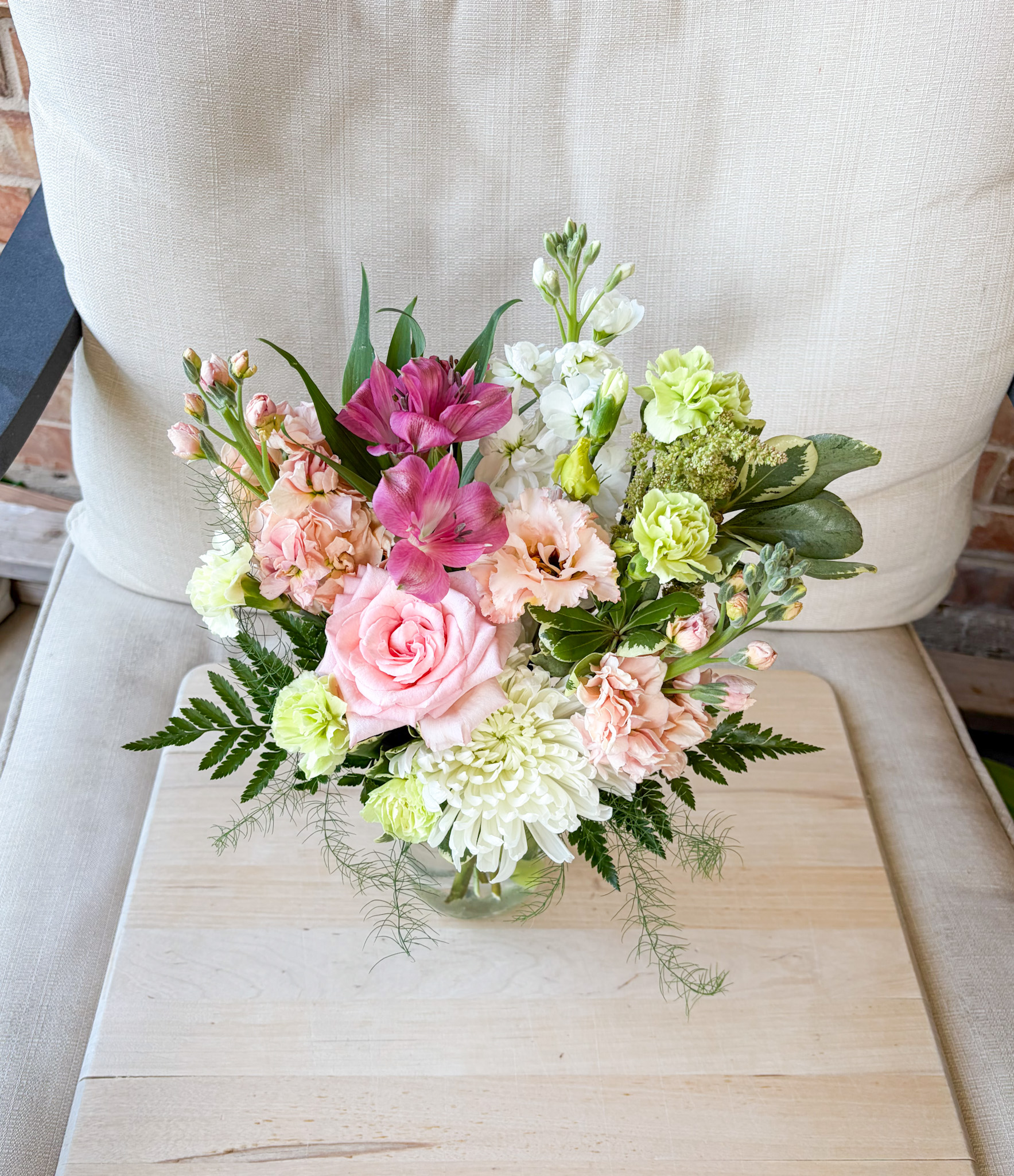 SOLD Peachy Pink and Green Arrangement - Image 2
