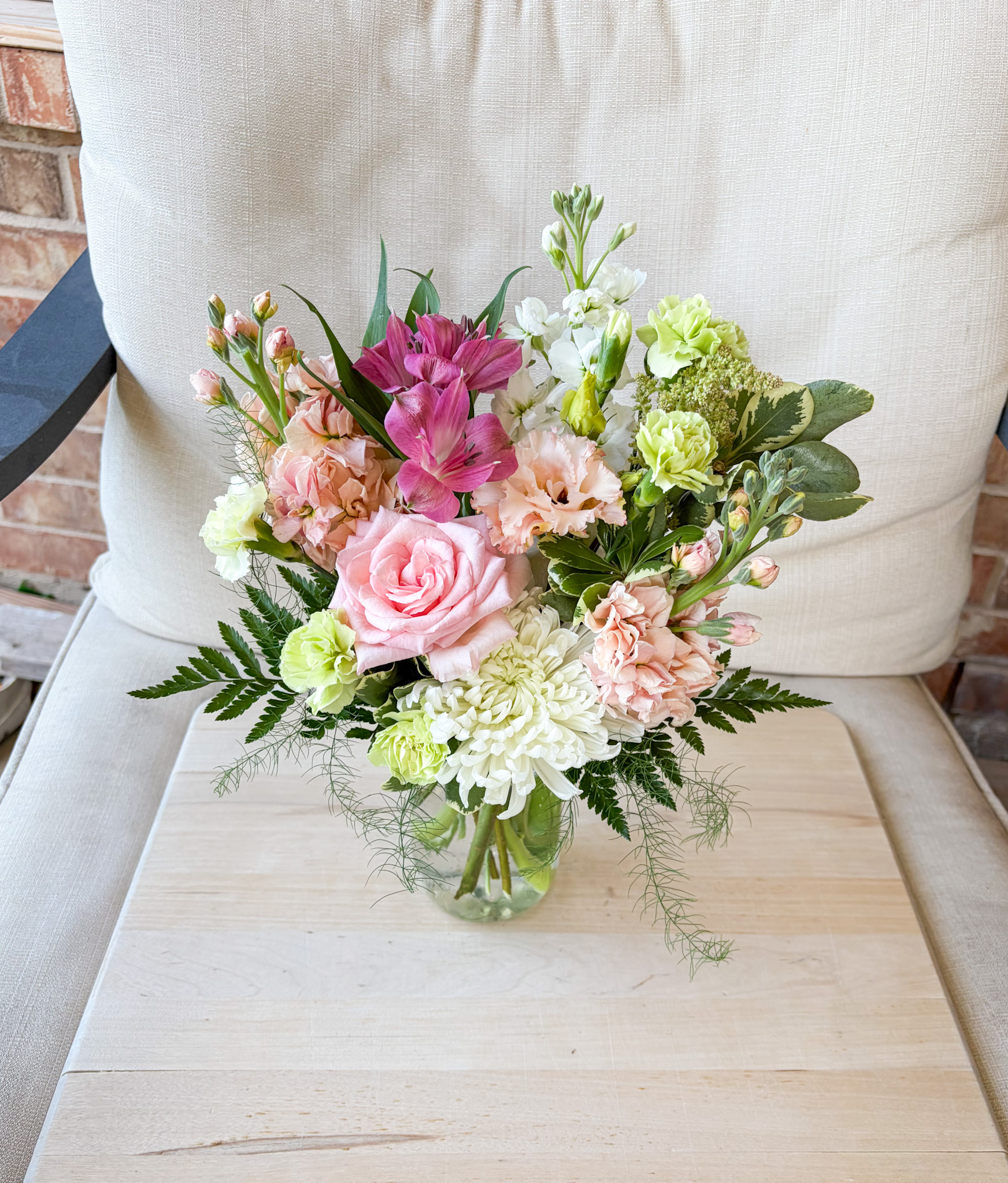 SOLD Peachy Pink and Green Arrangement