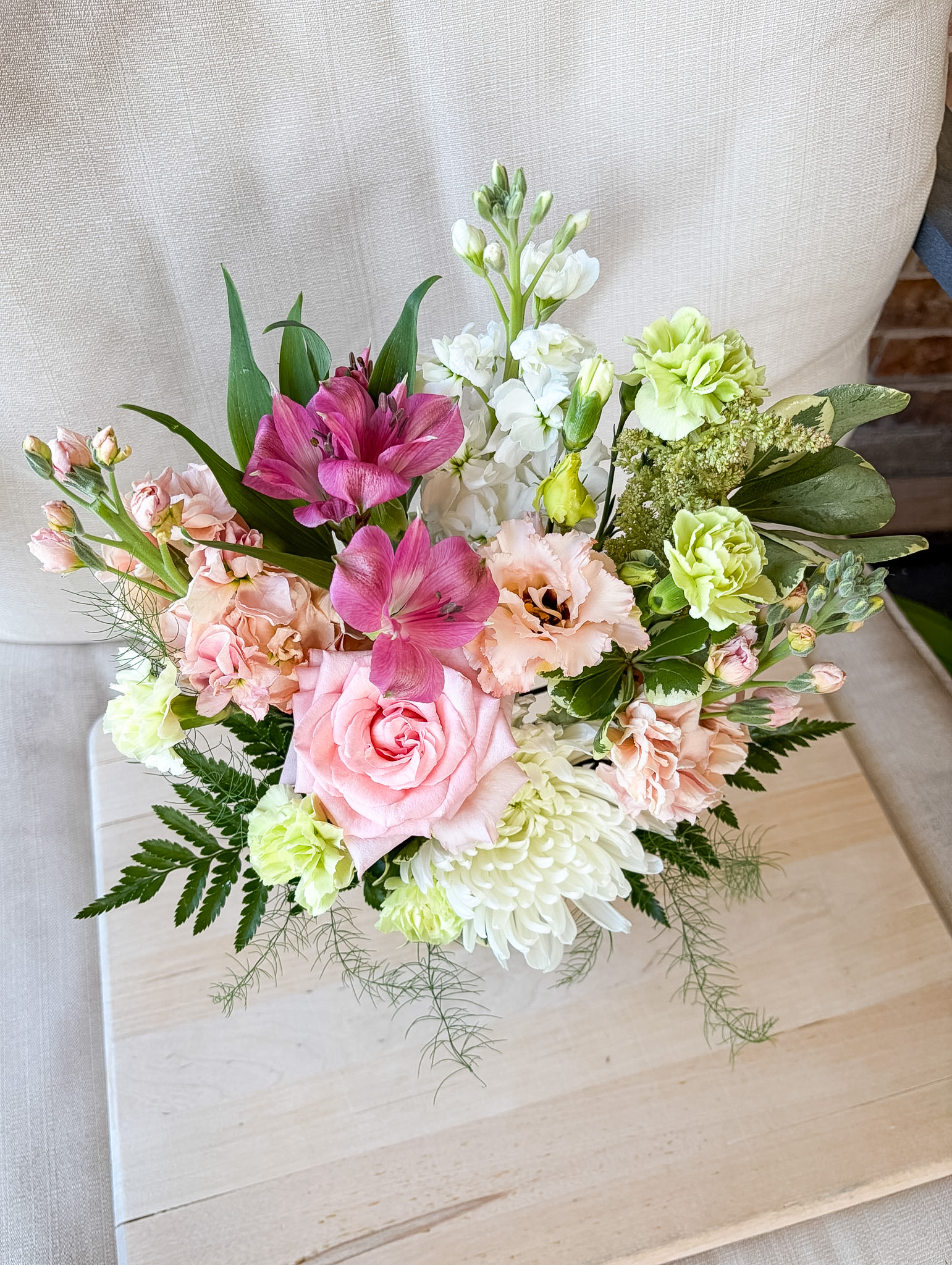 SOLD Peachy Pink and Green Arrangement - Image 4