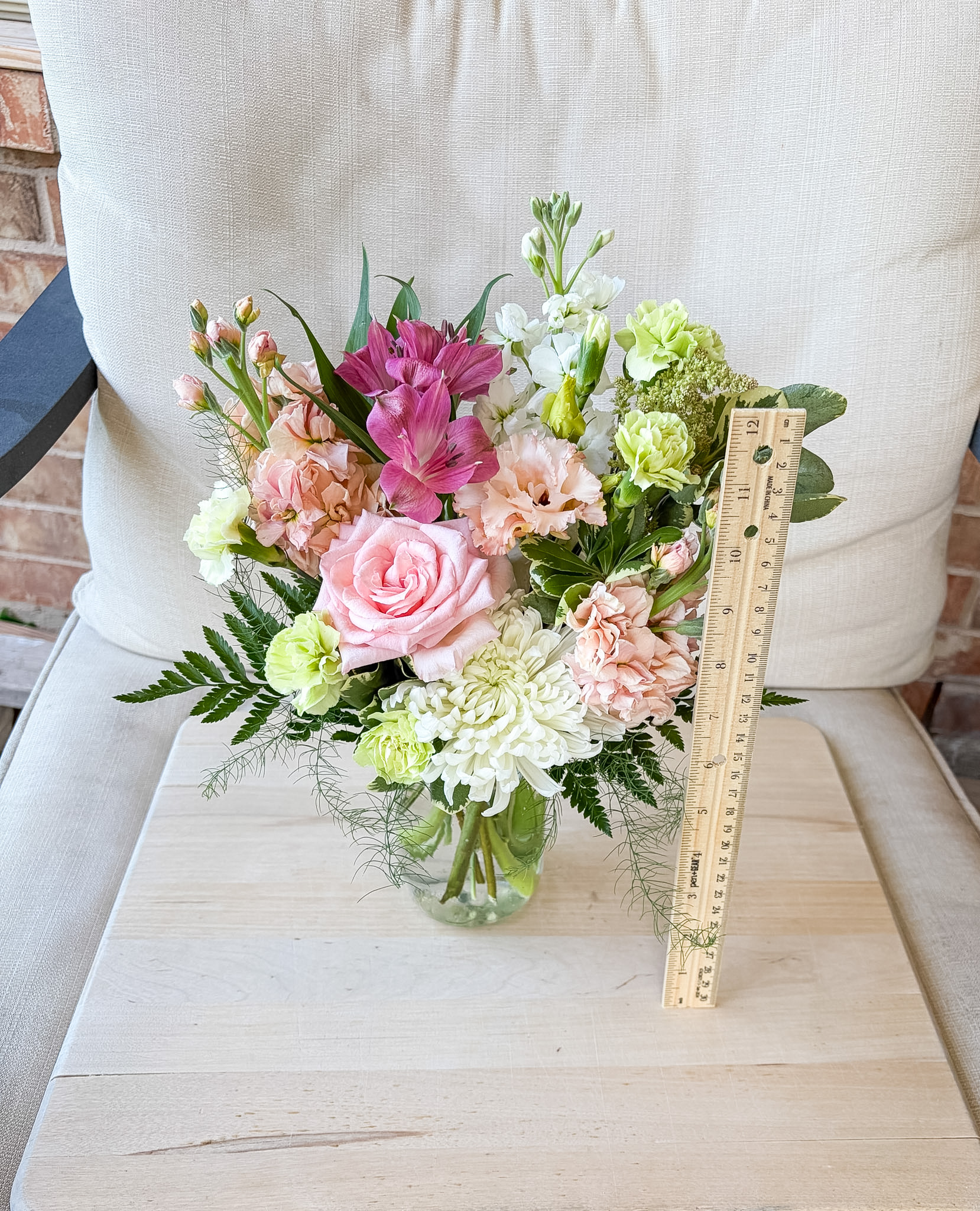 SOLD Peachy Pink and Green Arrangement - Image 5