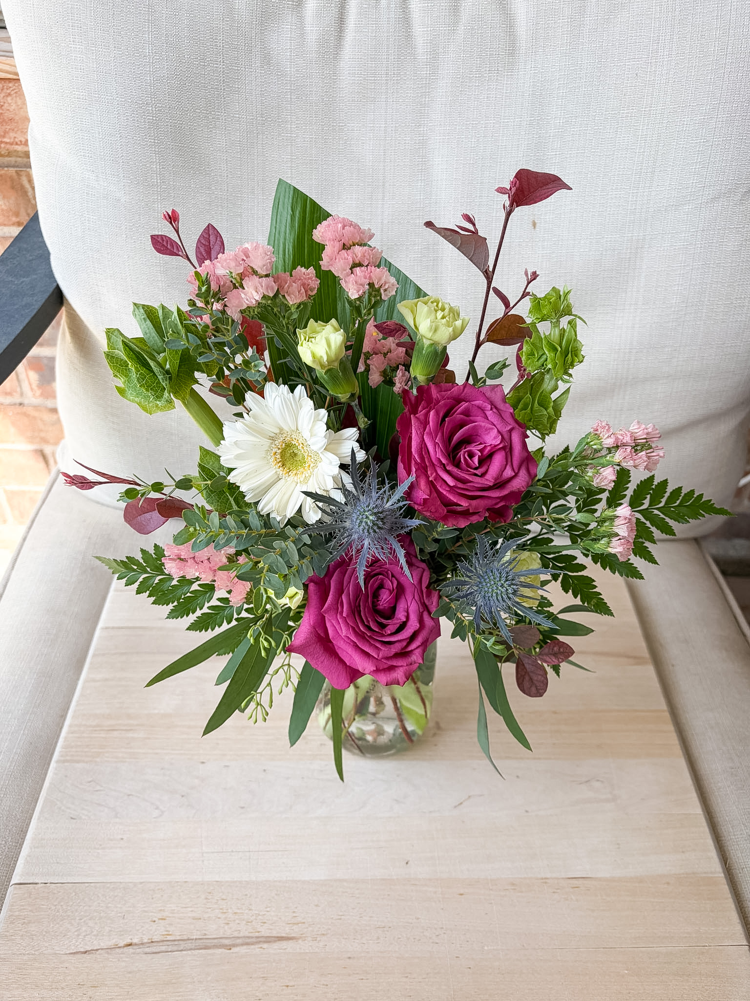 SOLD Blueberry Rose and Mini Gerbera Daisy Arrangement