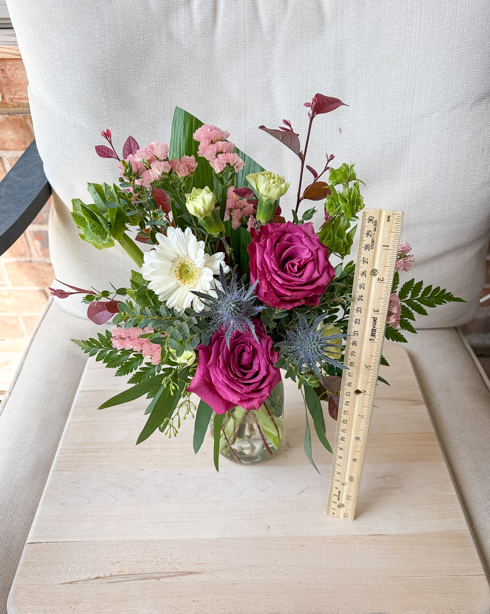 SOLD Blueberry Rose and Mini Gerbera Daisy Arrangement - Image 3